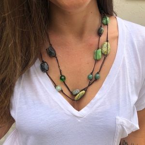 Multi Green Stone Long Necklace